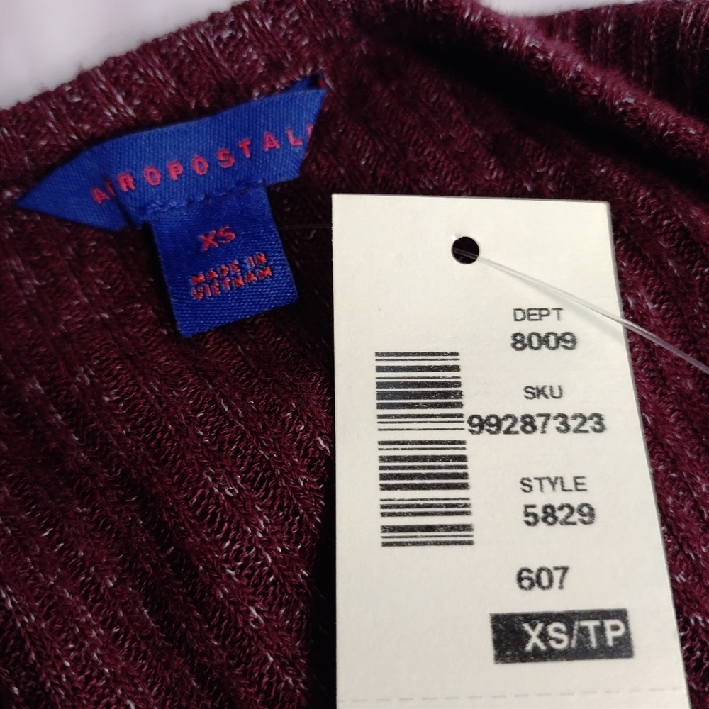 Aeropostale Heathered Maroon Burgundy Cardigan Duster Sweater Women Size XS/TNWT - Picture 4 of 5
